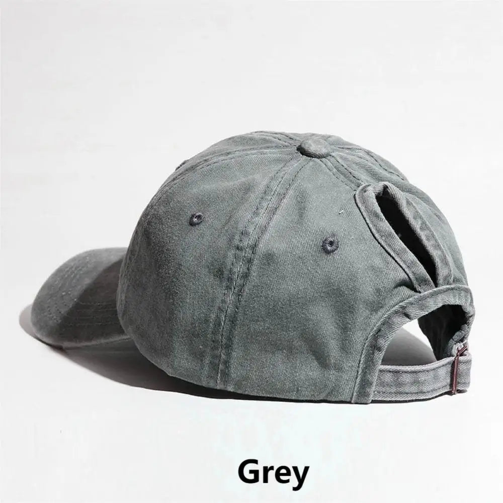 Simple Washed Hole Crossing High Ponytail Hat for Women, Versatile Baseball Cap Soft Top Baseball Cap