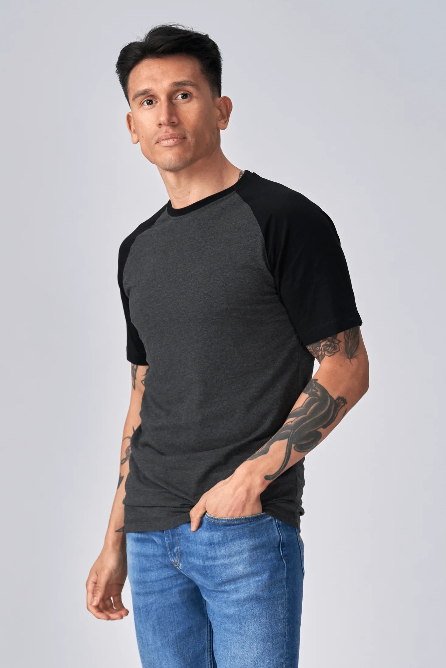 Basic Raglan T-Shirt - Sort-Mørke Grå