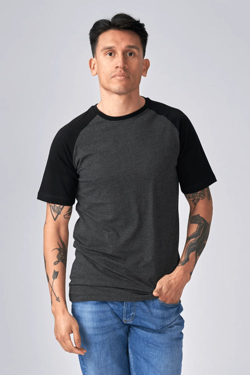 Basic Raglan T-Shirt - Sort-Mørke Grå