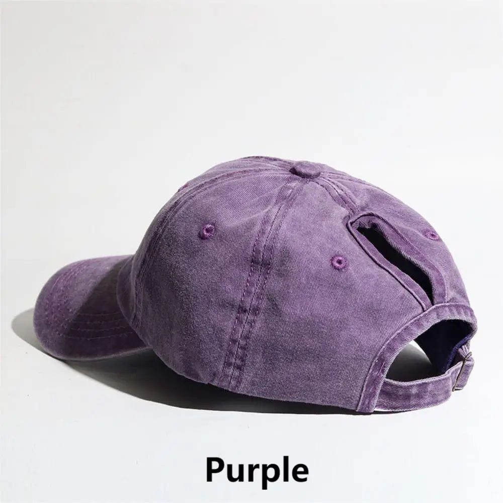 Simple Washed Hole Crossing High Ponytail Hat for Women, Versatile Baseball Cap Soft Top Baseball Cap