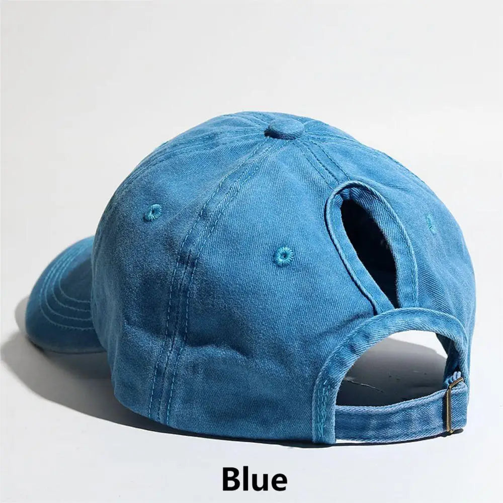 Simple Washed Hole Crossing High Ponytail Hat for Women, Versatile Baseball Cap Soft Top Baseball Cap
