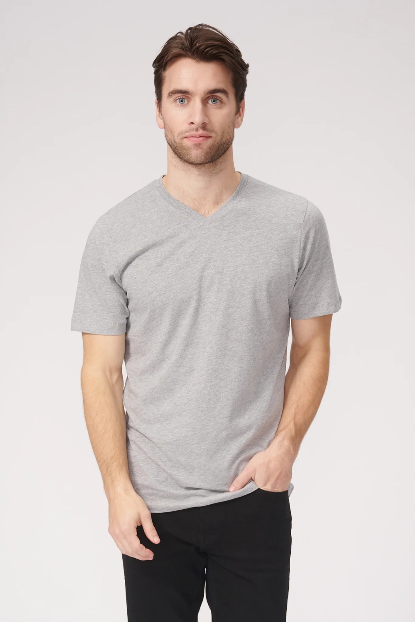 Basic V-Neck T-Shirt - Oxford Grå