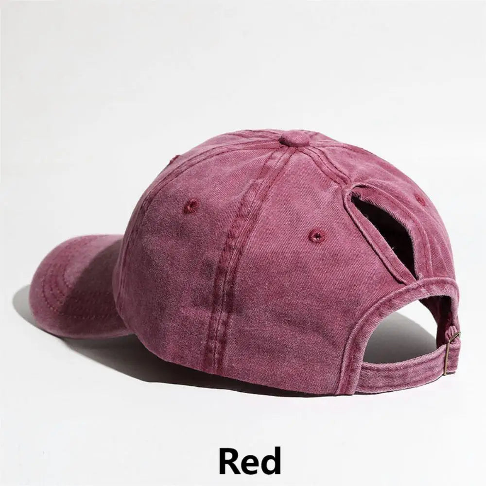 Simple Washed Hole Crossing High Ponytail Hat for Women, Versatile Baseball Cap Soft Top Baseball Cap
