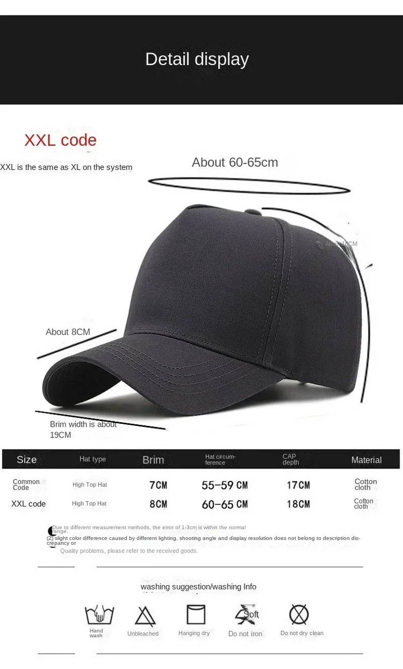 Big Head plus Size XXL Baseball Cap Men Women Oversize High Crown Adjustable Fashion Trucker 56-60Cm 61-65Cm Hats