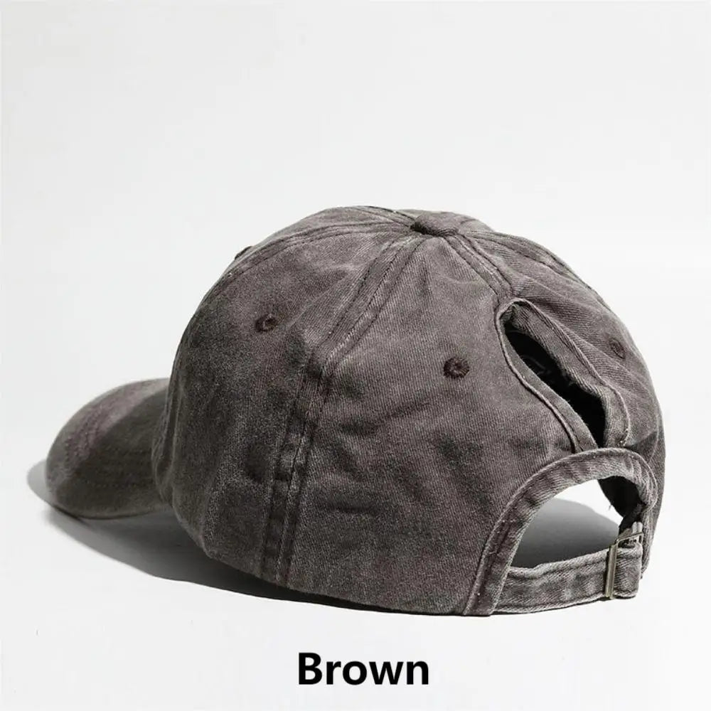 Simple Washed Hole Crossing High Ponytail Hat for Women, Versatile Baseball Cap Soft Top Baseball Cap