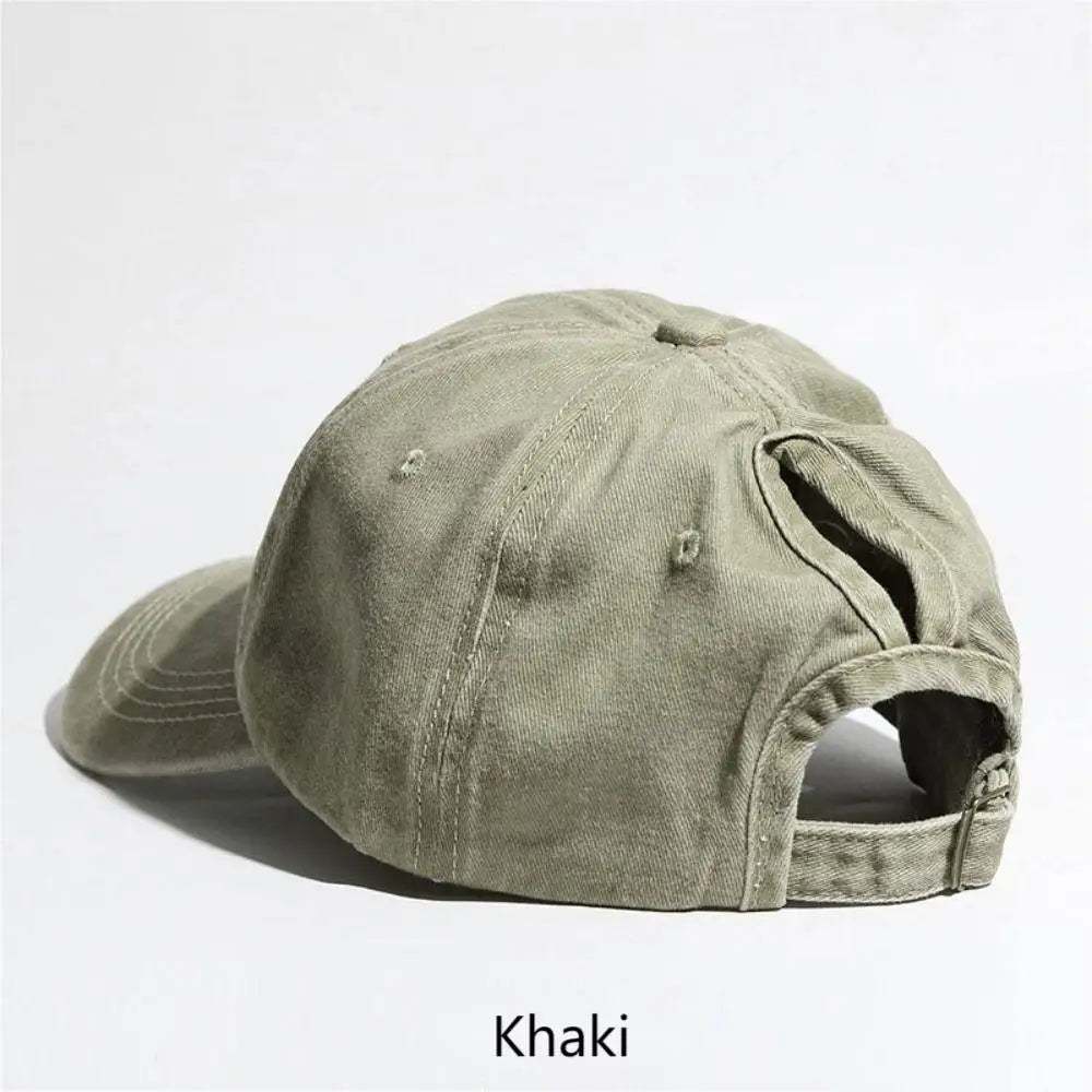 Simple Washed Hole Crossing High Ponytail Hat for Women, Versatile Baseball Cap Soft Top Baseball Cap