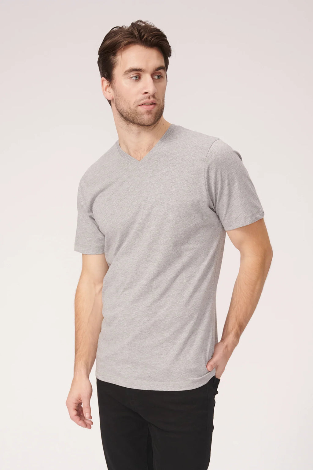 Basic V-Neck T-Shirt - Oxford Grå