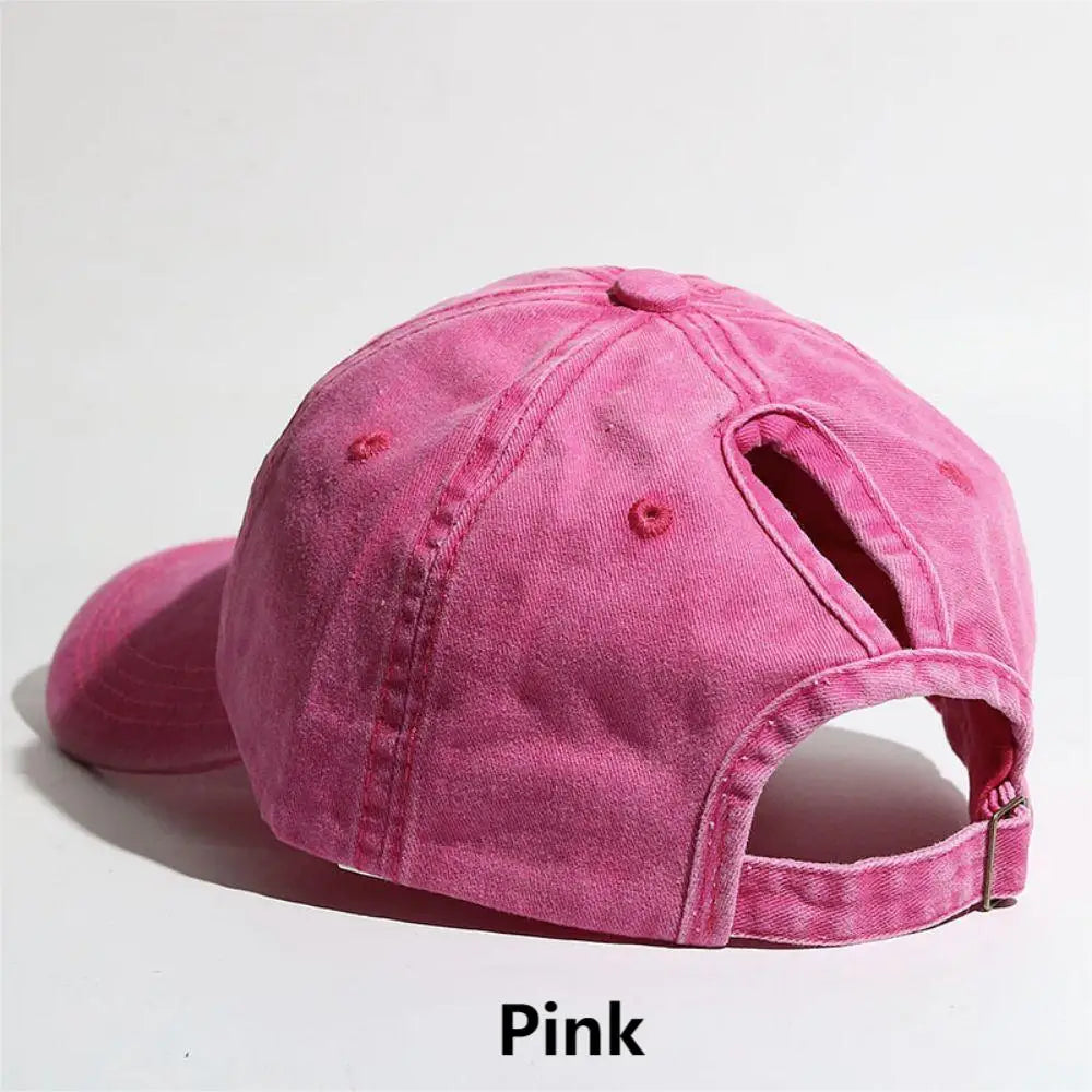 Simple Washed Hole Crossing High Ponytail Hat for Women, Versatile Baseball Cap Soft Top Baseball Cap