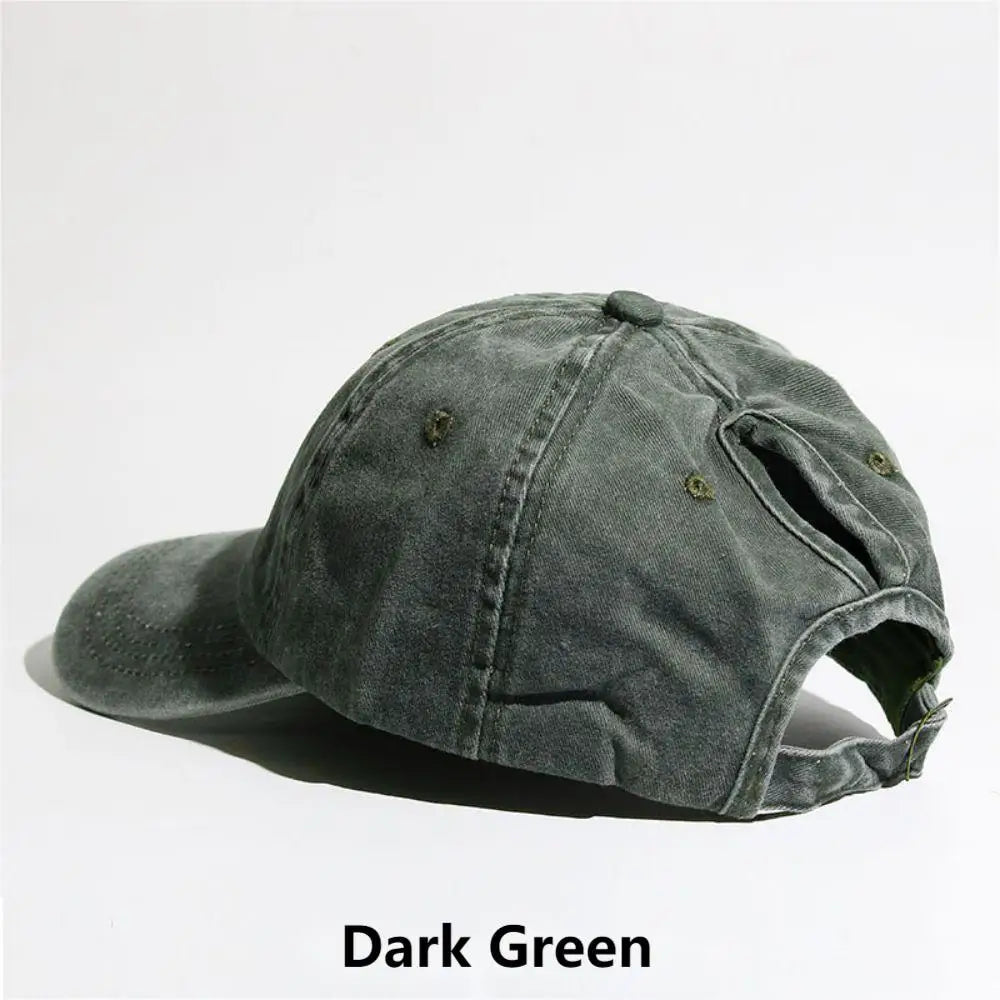 Simple Washed Hole Crossing High Ponytail Hat for Women, Versatile Baseball Cap Soft Top Baseball Cap
