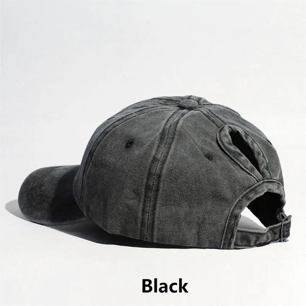 Simple Washed Hole Crossing High Ponytail Hat for Women, Versatile Baseball Cap Soft Top Baseball Cap