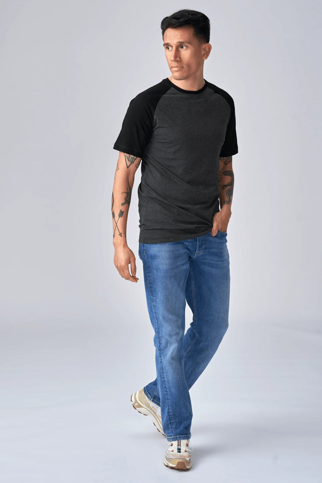 Basic Raglan T-Shirt - Sort-Mørke Grå