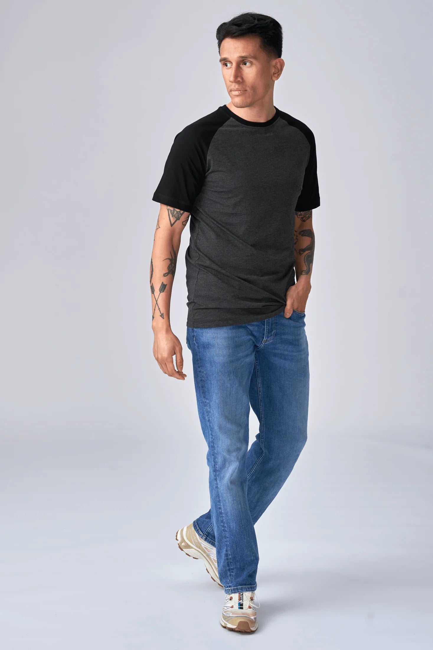 Basic Raglan T-Shirt - Sort-Mørke Grå