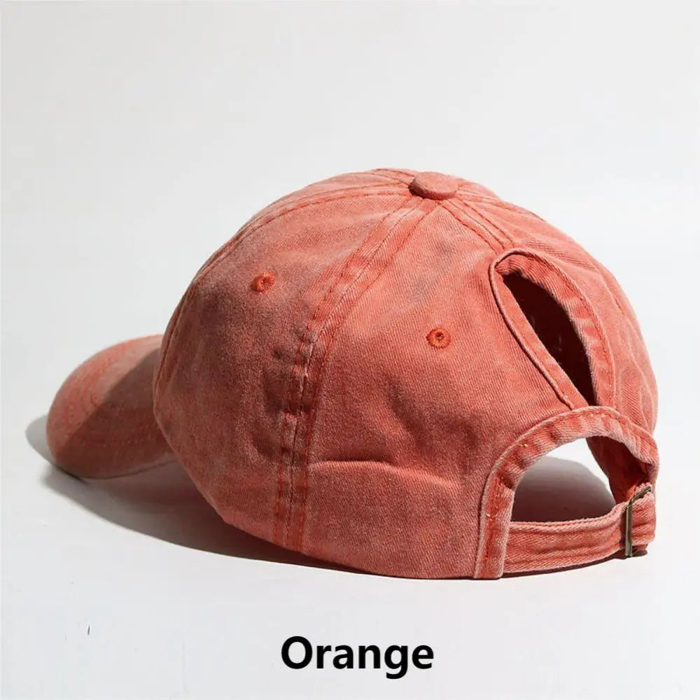 Simple Washed Hole Crossing High Ponytail Hat for Women, Versatile Baseball Cap Soft Top Baseball Cap